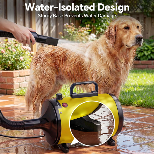 High Velocity Dog Dryer 5.2HP, Adjustable Speed & Temp, 4 Nozzles, Yellow - Picture 7 of 9