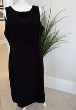 Tahari Arthur S Levine black fully lined Size 14 Midi Dress LBD Slit Academia