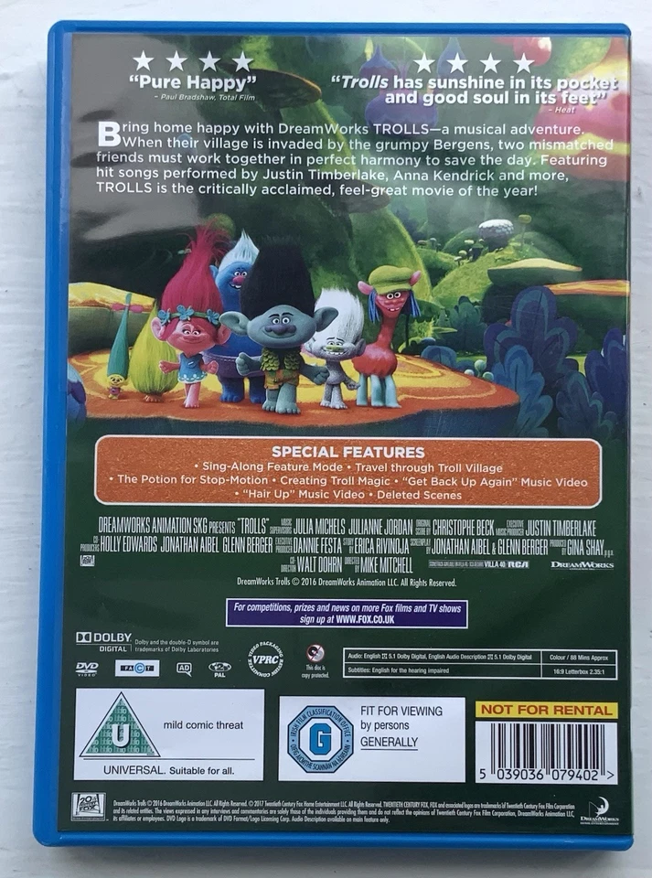 Trolls “Sing-Along Edition” DVD *Anna Kendrick* And *Justin Timberlake* U Cert - Image 2 of 4