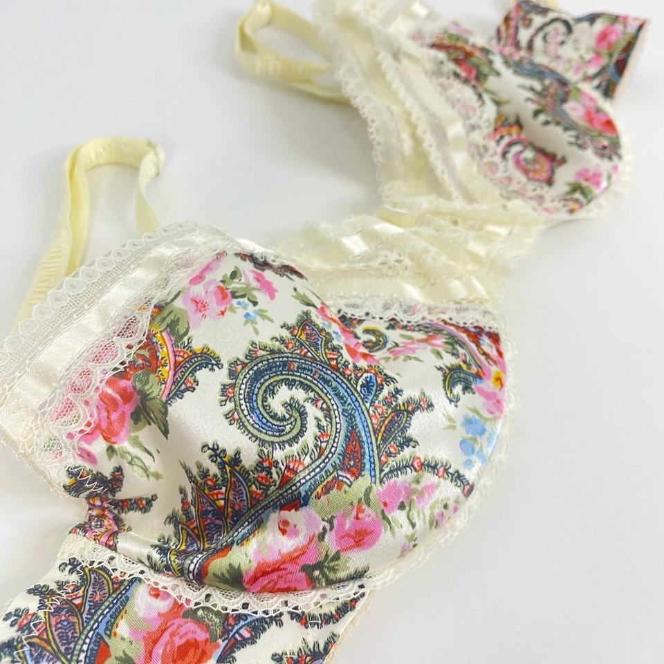 Vintage Victoria’s Secret Gold Label Bra 34C Paisley Floral Lace Rare Lingerie - Image 2 of 4