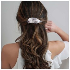 Hair Clip, Silver Leaf Feather Barrette Clips Headpieces, Metal Leaf Hairclip...