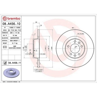 Bremsscheibe Brembo 08.A456.11 Prime Line - Uv Coated für Citroën Fiat Peugeot