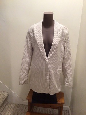 Jones Co Women Cotton Blend Lined White Pin Stripe Blazer NWT Large