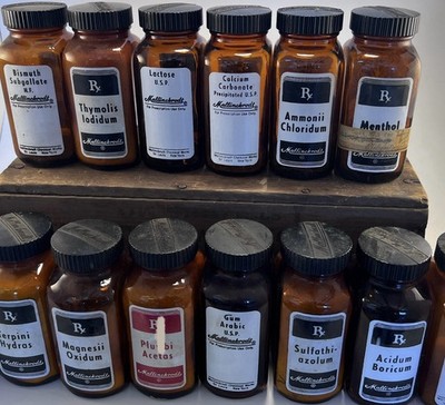 Vintage Apothecary Alchemy Glass Bottles Lot of 14 Pharmacy Chemist Lab Decor