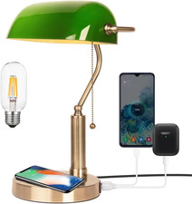 Retro Glass Desk Lamp with Wireless Charger USB Ports - Bulb Included