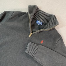 Polo Ralph Lauren Sweater Boys 18-20 Black 1/4 Zip Mock Neck Pullover Red Pony