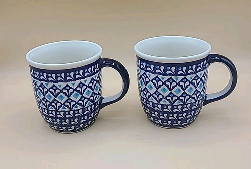 2 Zaklady Boleslawiec Polish Pottery Coffee Mugs 12 Oz. 