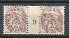 FRANCE; 1900 early Blanc issue fine Mint hinged Shade of 2c. GUTTER PAIR