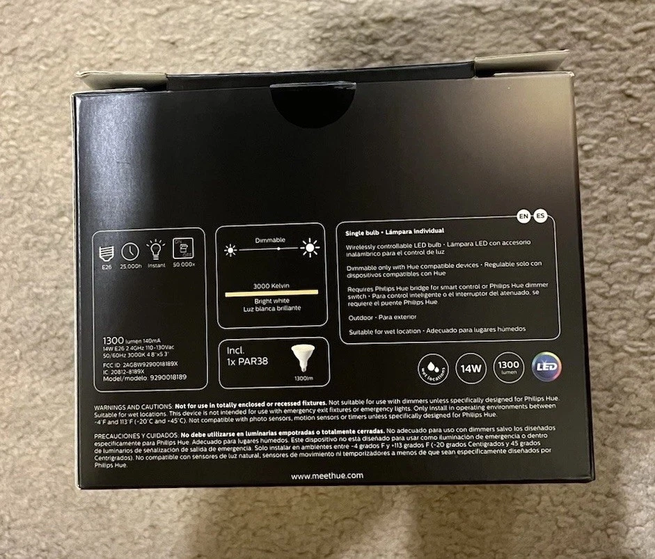 Philips Hue Outdoor Light Bulb 14W 3000K PAR38 Bright White Alexa Google Apple - Image 3 of 4
