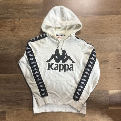 Kappa White Pullover Hoodie Logo Print Drawstring Pockets Long Sleeve Mens Small