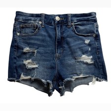American Eagle Curvy Hi-Rise Shortie Distressed Denim Shorts Blue Womens Size 4