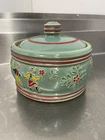 Vintage Red Wing Crock Green Pottery Dancing Peasants Dish W/Lid