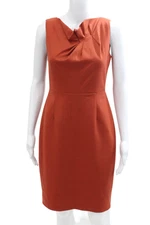 Elie Tahari Womens Sleeveless Ruffle Neck Pencil Dress Orange Wool Size 2
