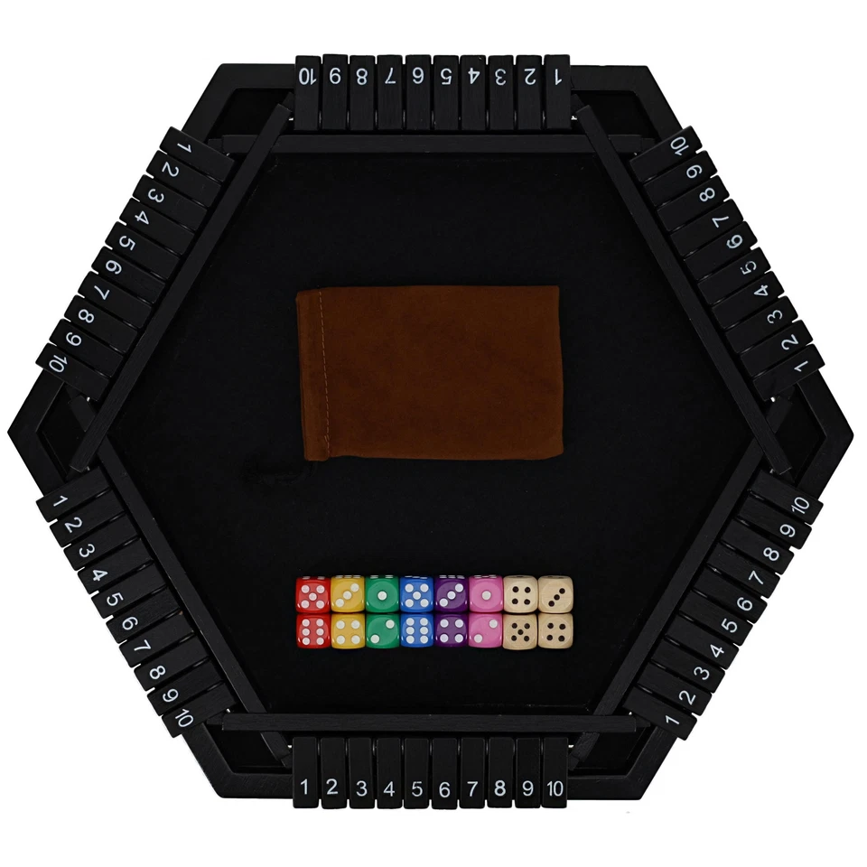 Pacific Shore Games 6 Player Shut The Box Dice Game, Black Stained Wood, Large - Image 4 of 4