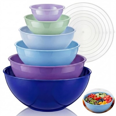 LemonRoad 6 Pcs Plastic Mixing Bowl Set with Lids one size, Dark Blue