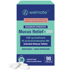 WELMATE Mucus DM Guaifenesin Expectorant 98 Ct | (Generic Mucinex DM)