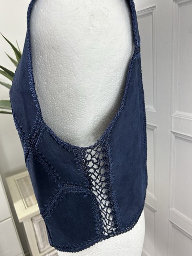 Liz Claiborne Leather Waistcoat Chest Size 36in With Lace Design Trim In Blue - Picture 9 of 17