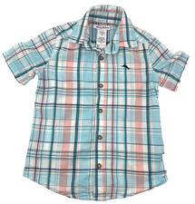 Tommy Bahama Boys 5-6 Years Light Blue and Pink Plaid Summer Shirt with Logo