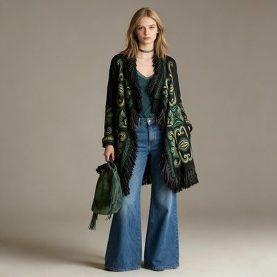 $438 NWOT Johnny Was Biya Draped Embroidered Floral Tassel Cardigan Sweater XL