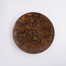 Mosiężny talerz emaliowany kwiatowym wzorem kwiaty ok. 25,5 cm gł.