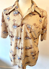 JOEL mens 70's VINTAGE DISCO RETRO DAGGER COLLAR POLYESTER SHORT SLEEVE SHIRT L