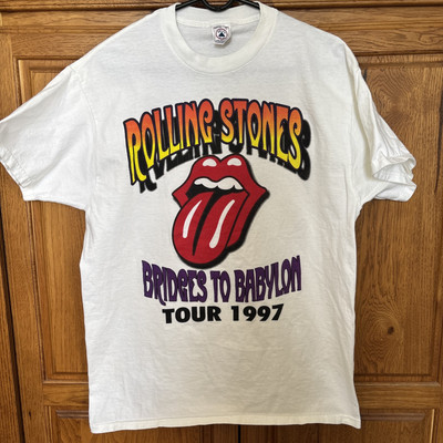 Vintage 90s Rolling Stones Shirt L Bridges To Babylon Band Tour Beatles Ac/DC