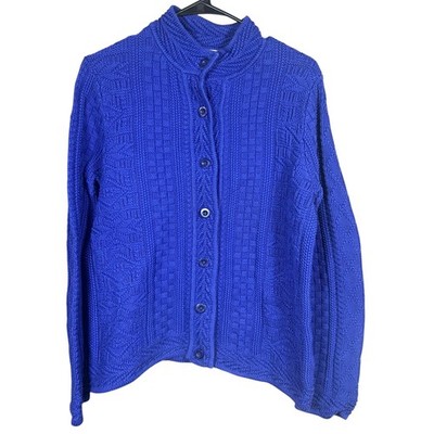 L.L. Bean Medium Blue Cotton Cable Knit Weave Button Cardigan Sweater