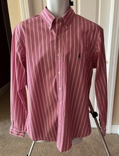 Ralph Lauren Men s Custom Fit Button Down Cotton Pink White Stripe Shirt 16 L