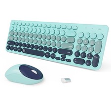 Wireless Keyboard and Mouse Combo, 2.4GHz Colorful Cute Round Keycaps Keyboard f
