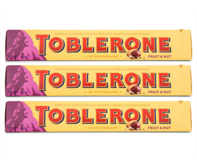 TOBLERONE FRUIT & NUT Chocolate Bars 3 x 100g