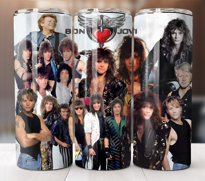 20oz Insulated Tumbler with Straw Stainless Steel Mug Bon Jovi
