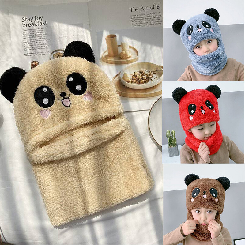 Children cute Double Scarf Cartoon Two-piece Winter Fleece Cute Warmth cute