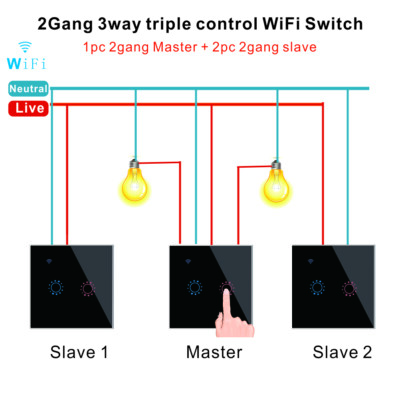 3PCS TUYA WIFI Glas Touch Schalter 1/2/3 Gang 3 Way Wandschalter Lichtschalter