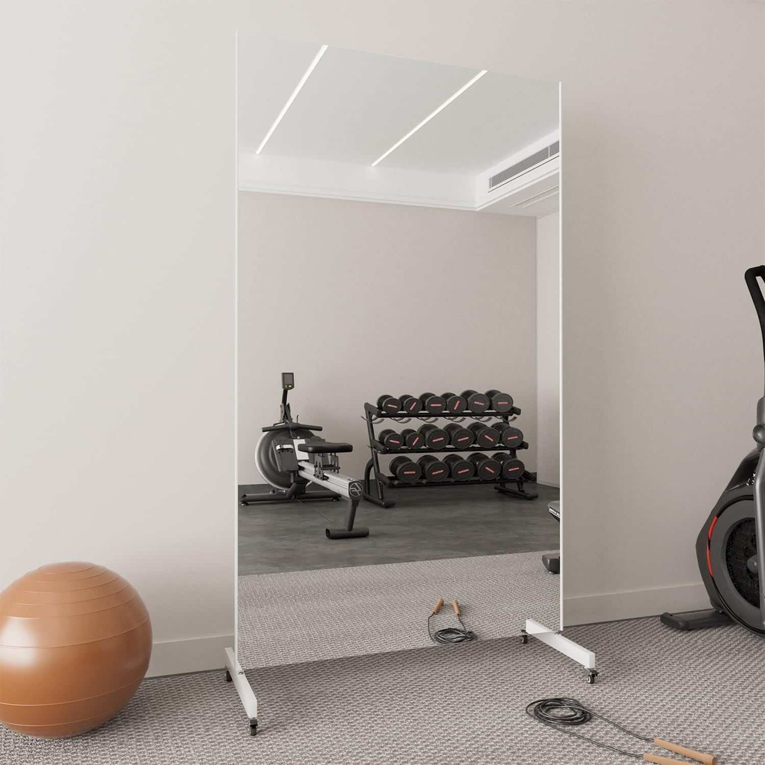 Extra Large 67" Rolling Home Gym Mirror with 360&deg; Swivel for Yoga & Fitness
