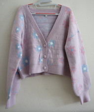 For Love  Lemons Women's Sz Large Lavender Puff Sleeve Willow Cropped Sweater