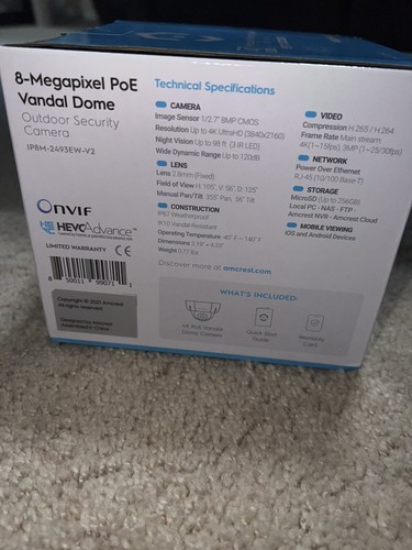 Amcrest UltraHD 4K 8MP Outdoor POE IP Camera IP67,IK10 Vandal Resistant Dome - Picture 4 of 4