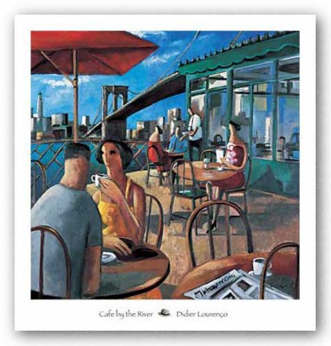 Cafe am Fluss Didier Lourenco Stadtbild Kunstdruck 32x32 - Bild 1 von 1