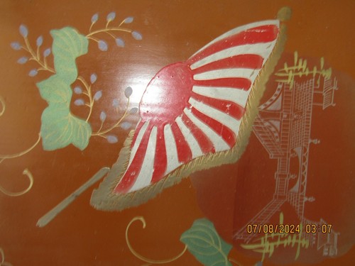 WWII JAPANESE PATRIOTIC TRAY! RISING SUN FLAG! LAQUER! - Picture 2 of 4