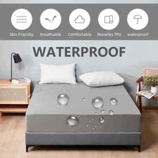 Waterproof Mattress Protector, Soft Comfortable Breathable Solid Color Bedding