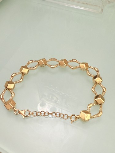 Reines 18k Gelbgold glänzend Diamant Form Hardware Armband Valentinstag Geschenk - Bild 3 von 13