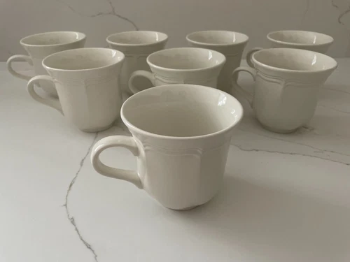 Vintage Mikasa French Countryside F 9000 White Mugs Stoneware Set of 8