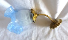 Ancienne APPLIQUE BRONZE LAMPE COL DE CYGNE Tulipe Verre dépoli,bordé bleu