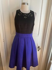 ELIZA J FIT & FLARE BLACK BEADED TOP DRESS WITH BLUE BOTTOM-SIZE6-NWOT-LOVELY!!!