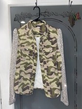 Venus Women’s ￼camouflage Jacket With Sequence Sleeves, Size 8 Nwt