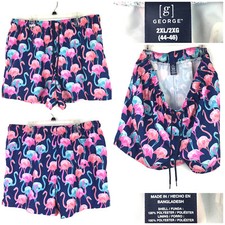 George Pink Blue Flamingo Mens 2XL 40-44 in Waist Drawstring Swimming Trunks