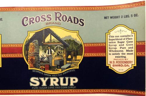 Vintage 1920's Cross Roads Syrup Tin Can Label W. B. Roddenberry Cairo, Georgia - Picture 2 of 3