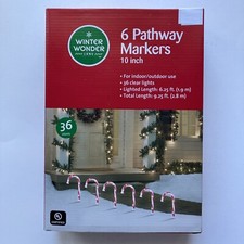 6pc Candy Cane Canes Pathway Markers Light Set w/Stake In/Outdoor Christmas