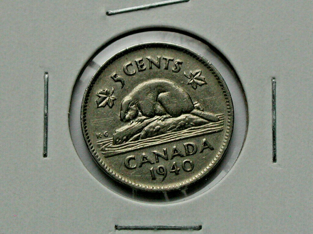 1940 CANADA George VI Nickel Coin - 5 Cents - 15° die rotation