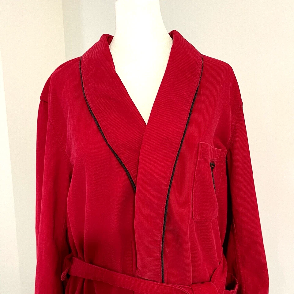 Vintage Sears Roebuck Corduroy Robe Mens Medium Snap Belted Red Cotton USA - Image 2 of 4