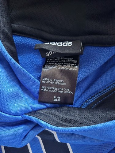Adidas Running Athletic Pullover Sweatshirt Hoodie Jacket Boy's Size XL/18 Blue - Picture 4 of 4
